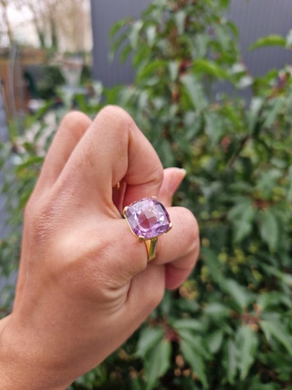 Bague solitaire amethyste xxl en or 18k 6g – Image 4