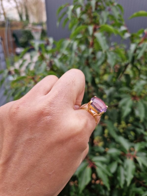 Bague solitaire amethyste xxl en or 18k 6g – Image 5