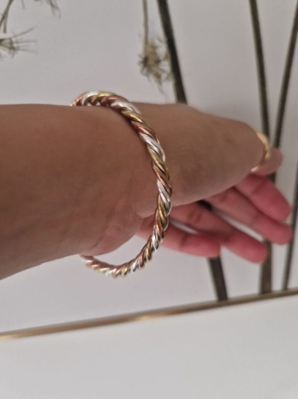 Bracelet torsadé en 3 matière laiton cuivre et argent