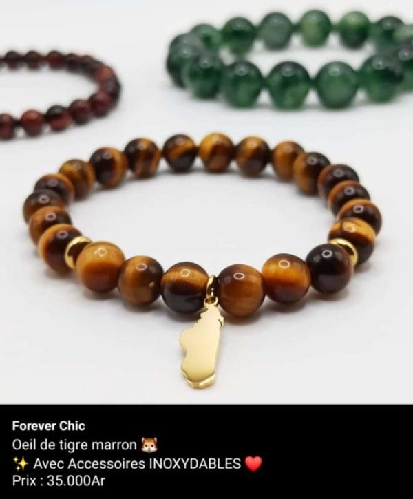 Bracelet : œil de tigre en pierre naturelle de Madagascar
