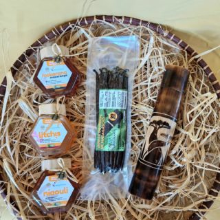 Pack-coffret KADÔ Prestige PM-3 miels mokarana,Litchi,Niaouli et 20 gousses de vanille de Madagascar