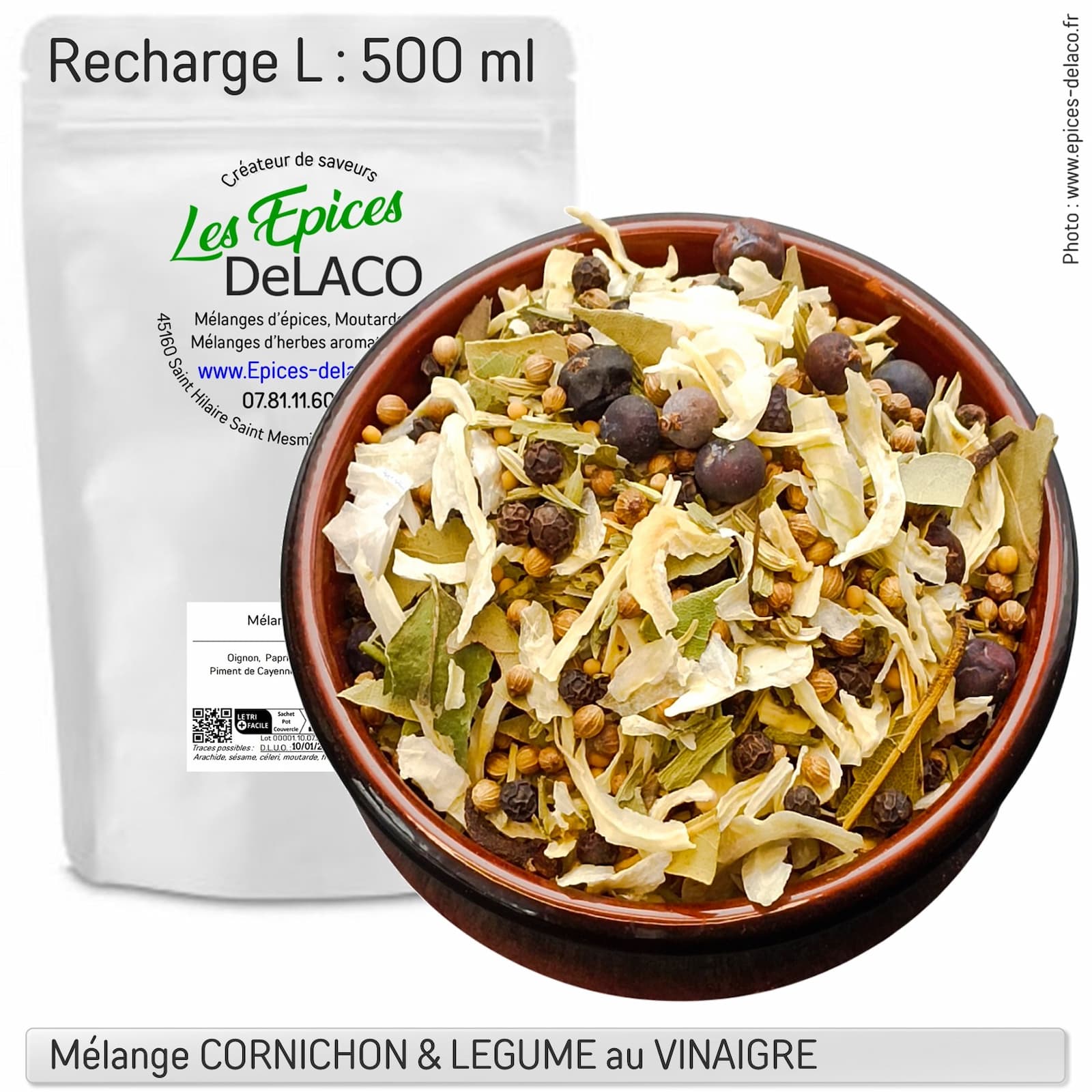 CORNICHON et LEGUME au VINAIGRE 270g L ... mélange d'épices, herbes aromatiques, condiments, piments – Image 3