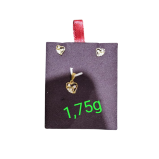 Boucles d'oreilles et pendentif en Or 18K en forme de Cœur avec pierre zirconium