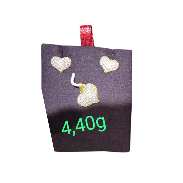 boucles d'oreilles et pendentif en Or 22k en forme de Cœur avec pierre zirconium pleines